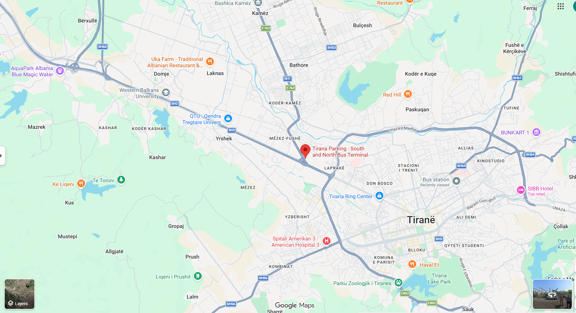 Tirana Parking South and North Bus Terminal map